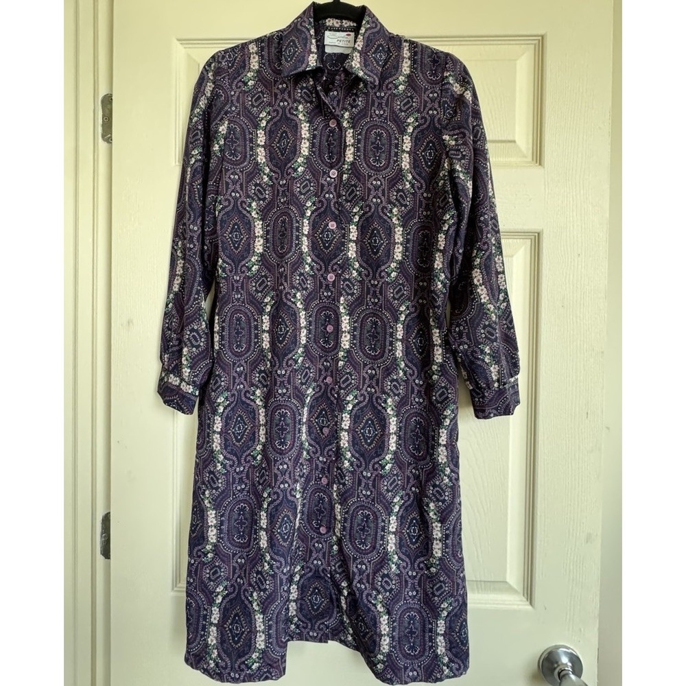 Serbin Dress Vintage Petite Shirt Dress Floral Made In USA - Picture 2 of 7